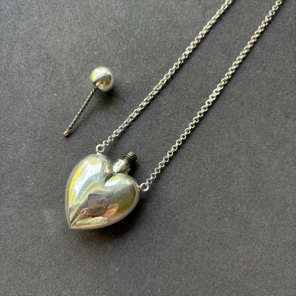 RARE Vintage Penhaligon’s 925 Sterling Silver Heart Perfume Flask Necklace 28.5g
